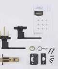 Contemporary Stamford Matte Black Passage Door Lever With Easy Installation And Reversible Handle hardware kit layout