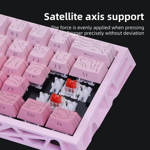 Dope Compact Mechanical Gaming Keyboard With 61 Hot Swappable Keys Offering 17 Flexible RGB Effects To Level Up Your Gameplay And Enjoy Smooth Typing Sessions, showing pink keys and switches.