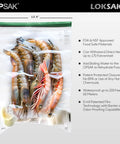 Odorproof Dry Bags For Backpacking And Camping Storage, Reusable Resealable 9x10 Inch Two Pack filled with seafood inside transparent bag.
