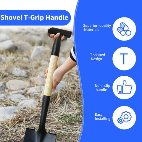 Two Pack Black T Shaped Shovel Grip Handles, PVC Plastic Spade Replacement Grips For Snow Removal, ergonomic hand holding