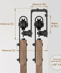 Diagram showing 7Ft Low Ceiling Bypass Sliding Barn Door Hardware Kit with Double Track for Double Wooden Doors Black Finish