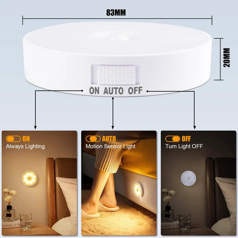 3 Pack Motion Sensor LED Night Lights With USB Rechargeable Battery, 8 LEDs, Magnetic Patch, 3 Modes, Cordless Wall Light