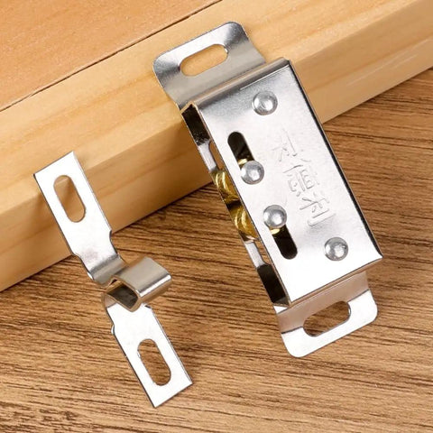 Double Roller Door Catch Latch For Cabinets And Cupboards Heavy Duty Stainless Steel Spring Loaded Easy Install No Fuss And Adjustable Head For Smooth Open Close Wear Resistant Cold Rolled Steel 3 Piece Set on wooden surface