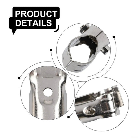Close-up of stainless steel T Pipe Clamps For Rails Shelves Fences And Kennels Provide Rust Resistant Stainless Steel Support