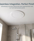 No Fuss Peel And Stick White Round Plumbing Access Panel With Super Secure Grip Removable Abs Pipe Hole Cover For Ceiling And Drywall Six Inch No Drill Quick Swap on a ceiling, showing seamless integration.