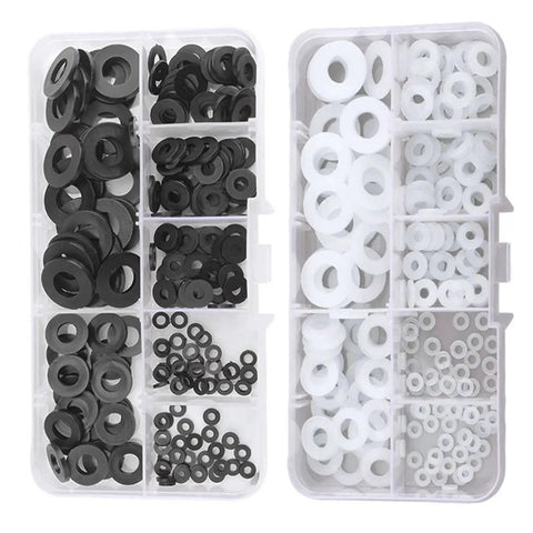250 Piece All In One Nylon Flat Washer Set M2 Through M8 Black And White Hard Nylon Insulation Spacers Sealing Washers Ring Kit For Electronics DIY Projects Automotive And Heavy Duty Use, black and white organizer