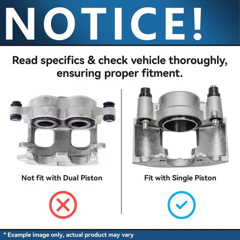 Comparison of dual piston not fitting vs single piston fitting for Front Brake Kit With Ceramic Rotors And Pads For Chrysler Town And Country Dodge Journey Grand Caravan Ram C V Routan Fits Only Single Piston Front Caliper Includes 11.89 Inch Rotors
