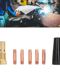 Image of Pro Grade MIG Gun Gasless Welding Accessories Kit 7 Piece Set including copper tips and gasless nozzle for industrial use.
