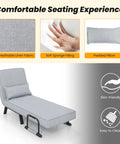4-In-1 Convertible Sofa Bed Sleeper Chair With 6-Position Adjustable Backrest, Pillow, Metal Legs, Linen Upholstery