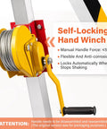 Rugged Pro Grade Confined Space Tripod Kit With 1200Lbs Lifting Hoist Winch, close-up of yellow self-locking hand winch.