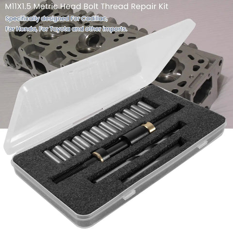 M11 X 1.5 Metric Head Bolt Thread Repair Kit For Stripped Cylinder Head Threads Restore Factory Specs with tools in case.