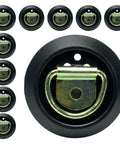 Heavy Duty Flush Mount D Rings 10 Pack Slick Flat Fit Rock Solid Galvanized Steel trailer cargo tie downs showing round anchors.