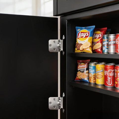 Soft Close 1/2 Overlay Brushed Nickel Kitchen Cabinet Door Hinges For Face Frame Cabinets on a cupboard with snacks visible.