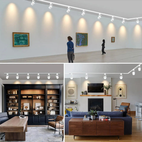 Arcfox Slick H Type LED Track Light Head 9W 3000K Warm White ETL Dimmable Track Lighting displayed in art gallery and living rooms.
