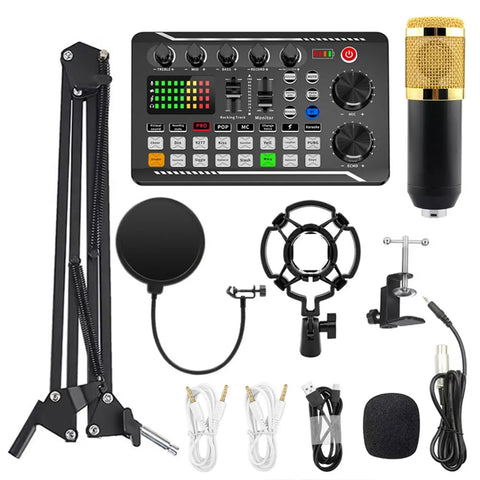 F998 Podcast Gear Bundle For TikTok And YouTube Vlogs Audio Interface And Soundboard BM800 Microphone Streaming Starter Kit