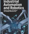 Front cover of a book titled Industrial Automation and Robotics, with two robotic arms and circuit graphics.