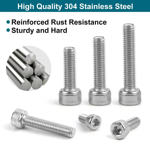 1600 Pcs Metric Screw And Bolt Kit M2 M3 M4 M5 Stainless Steel Hex Socket Head Cap Screws close-up