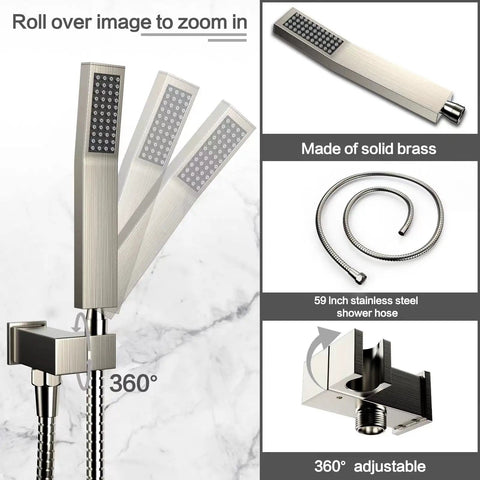 Wall Mounted 10 Inch Rain Shower System With Overhead Showerhead, handheld spray features solid brass and adjustable mount