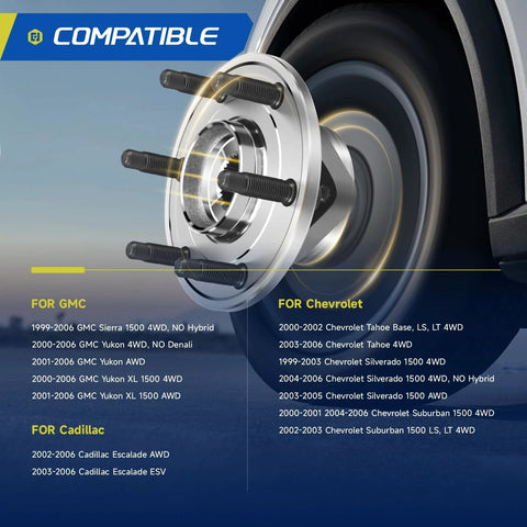 2 Pack Front Wheel Hub Bearing Assembly 4WD Compatible With 1999 2007 Chevy Tahoe Silverado Suburban Express 1500 GMC Yukon