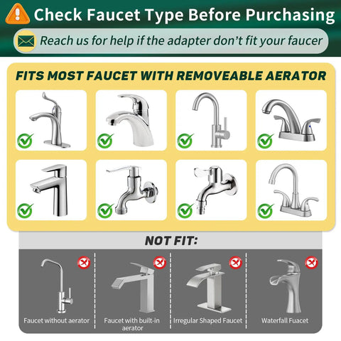 Compatibility guide for 4 Mode Kitchen Faucet Sprayer Hose Attachment With Pause Water Stop, showing fitting and non-fitting faucets