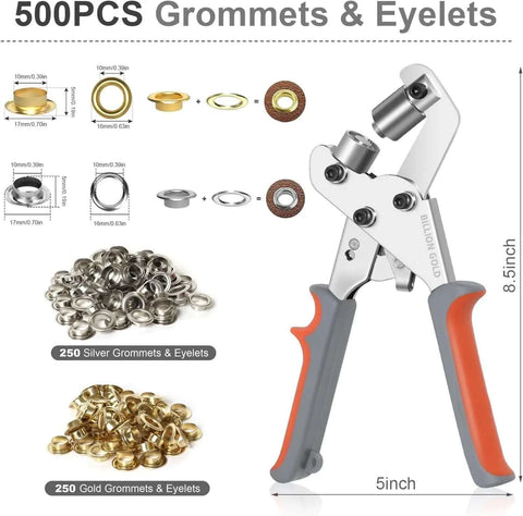 Rugged Grommet Kit For DIY Projects Three Eighths Inch 500 Eyelets And Grommets Pack No Pre Drill Required No Fuss Tarps Banners Canvas