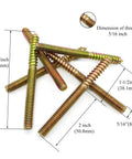 Top Shelf Heavy Duty Rock Solid 16 Pack 5/16 X 3 1/2 Inch Hanger Bolts Double Ended Wood Dowel Screws showcasing dimensions and gold plating.