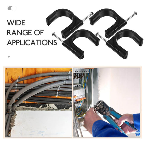 Black Plastic Half Round Tube Clamps 25mm Pipe Support Fixtures Cable Hose Fasteners For Industrial And Scientific Workholding Applications Pack Of 100 in use and shown close-up