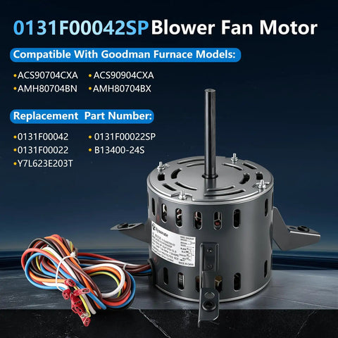 Heavy Duty 1/2 Hp 4 Speed Blower Fan Motor Compatible With Goodman Furnace Replacement 0131F00042 side view with wiring.