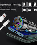 Upgraded Five Port Seventy Five Watt Car Charger Adapter With Ultra Fast Type C Plus Quick Charge Cigarette Lighter Plug on smartphone.