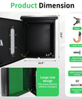 Open view of Outdoor EV Charger Lock Box Hella Secure Storage Enclosure, black steel, dimensions 23.6" x 16.9" x 8.3" with keys.
