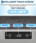 12 Volt Portable Car Refrigerator And Compressor Cooler With 19 Quarts showing intelligent touch screen with temperature settings