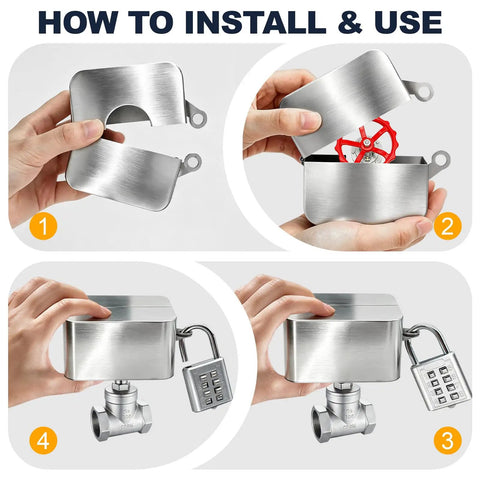 Heavy Duty Outdoor Faucet Lock For 1 To 2.95 Inch Valve Handles, Stainless Steel Water Spigot Lock To Stop Tampering And Wasting Water, Built Tough No Nonsense Security You Can Count On. installation steps for stainless steel faucet lock on outdoor valve