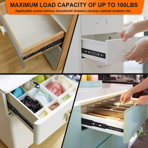 16 Inch Full Extension Drawer Slides Set, 4 Pairs (8 Pieces), Three Fold Side Mount Cabinet Glides, Black Beefy 100 Lb Capacity, Ideal For Dresser, Cabinet, Kitchen, Trash Can, Wardrobe in white drawer and cabinet installs