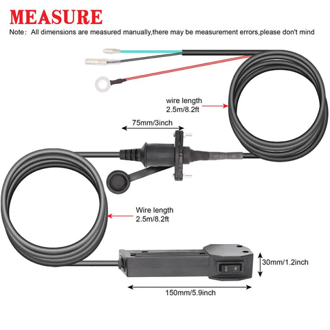 12V Winch Corded Hand Controller Remote Kit for ATV and UTV Winches with 14-foot Cable and Wiring Dimensions