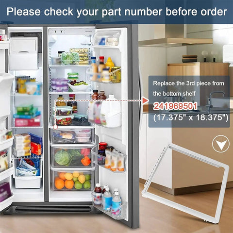 Replacement Meat Pan Glass Crisper Cover Frame For Frigidaire Refrigerator Shelf 3rd From Bottom 18.375 By 17.375 Inches