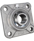1 Inch Stainless Steel Four Bolt Flange Bearing With Grease Zerk, Wide Inner Ring, Two Set Screws, 70mm Bolt Hole Span For Shaft Mount