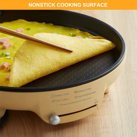 Bear 11.8 Inch 1500W Electric Smokeless Indoor Grill With Adjustable Temp Control Nonstick Pan cooking an omelette on the grill.