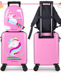iPlay iLearn unicorn kids luggage set: pink 18-inch hardside with unicorn design; includes backpack and spinner wheels.