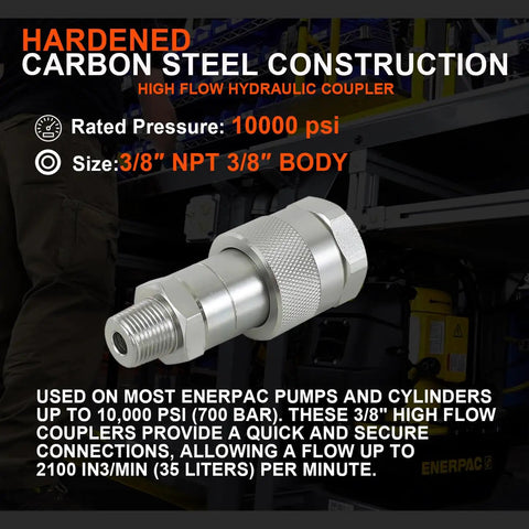 Two Pack Three Eighths NPT Hydraulic Quick Connect Disconnect Couplers 10000 PSI High Pressure Replaces Enerpac C604