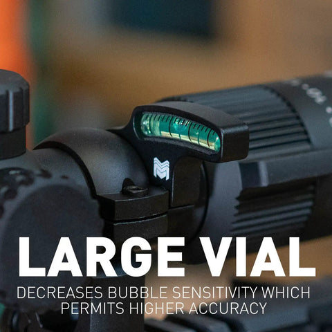 Close-up of the Next Level Precision Scope Level Bubble for Rifle Scopes 34 MM Diameter with MOA Hashmarks mounted on a rifle