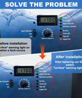 Before and after flow switch installation on Hayward Goldline Aquarite system with warning lights showing flow issues resolved