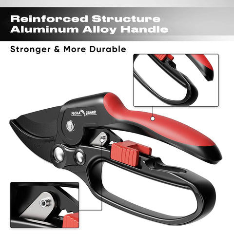Ratchet Pruning Shears For Thick Branches, Heavy Duty Garden Clippers With 3 Step Ratchet and Durable Aluminum Handles