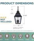 Dimensions of Classic Millhouse 18.5 Inch Outdoor Wall Lantern in Mystic Black with Clear Seeded Glass, 27.25 inches height.