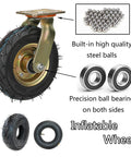 Heavy Duty 2 Pack Of 8 Inch And 10 Inch Rubber Casters With Side Brakes Built Like A Tank Steel brackets with inflatable wheel details.