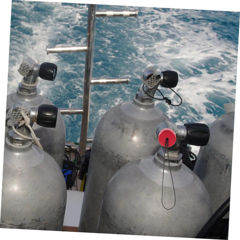 Scuba Tank Valve Cap Protector For Regulator And Air Cylinder Red Safety Cover Lightweight Durable Dust Plug Cap For Long Term Use In Warm And Cold Water Dives on tanks by the sea.