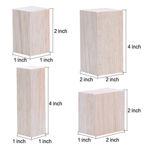 12 Pcs Balsa Wood Blocks For Carving Kit With 4 Sizes For Whittling And Craft Projects, showing unfinished wood blocks in different sizes.