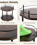 Two Tier Lazy Susan Organizer With 360 Turntable And Adjustable Upper Tray for Spices Snacks and Cosmetics, wood, anti-fall guardrail