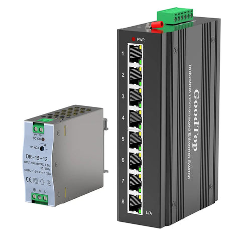 8 Port Rugged Gigabit Industrial Switch With DIN Rail Mount Unmanaged Ethernet Network Switch 10 100 1000 Mbps and power supply