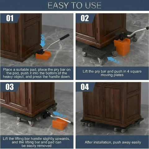 Instructions for using Heavy Duty Furniture Sliders With Four Wheels And 360 Degree Rotating Mover Set for easy furniture moving.