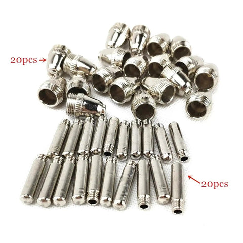 Upgrade Your Shop With 40 Pieces of Plasma Cutter Consumables Including Durable Electrodes And Cutting Tips For AG60 SG55 P60 60A Torches. 40 metallic tips and electrodes.